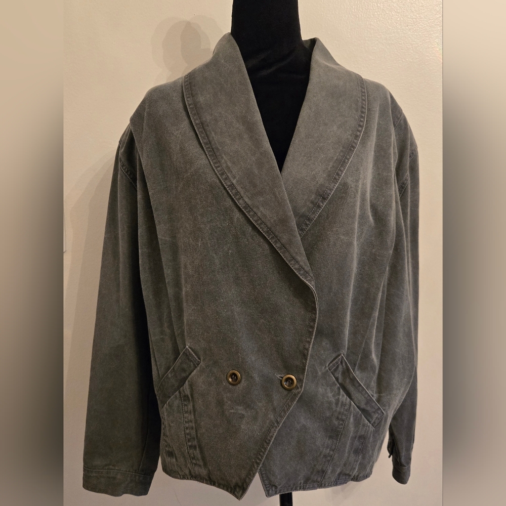 Tramare Vintage 80s Womens Gray Canvas Bomber Jacket Cotton Size Medium